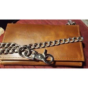 Biker Wallets for Men with Chain - Brown Leather Wallet w/ 12 Credit Card Slots